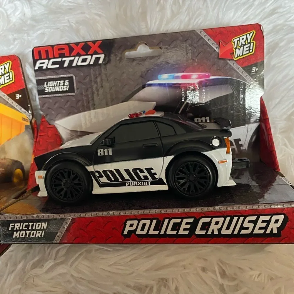 *NIB* (2) Maxx Action Toy Cars: (1) Police Cruiser (1) Dump Truck